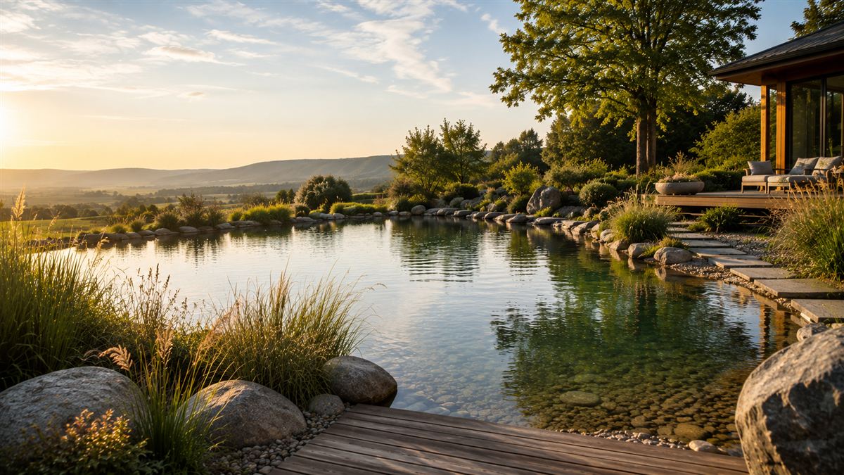Klarer Schwimmteich nach der Sanierung